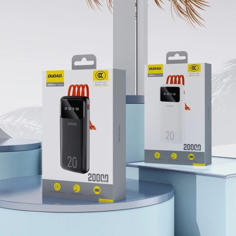 Dudao pojemny powerbank z 4 wbudowanymi kablami 20000mAh USB Typ C + micro USB + Lightning + USB-A (wejście) - biały (Dudao K6Pr