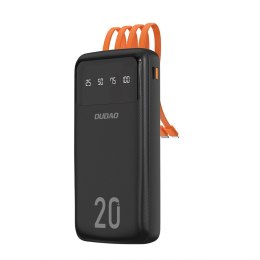 Dudao pojemny powerbank z 4 wbudowanymi kablami 20000mAh USB Typ C + micro USB + Lightning + USB-A (wejście) - czarny (Dudao K6P