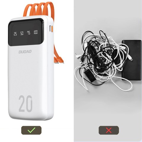 Dudao pojemny powerbank z 4 wbudowanymi kablami 20000mAh USB Typ C + micro USB + Lightning + USB-A (wejście) - czarny (Dudao K6P