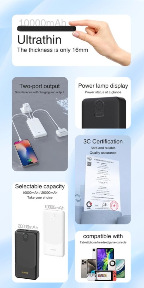 Powerbank Dudao K10 10000mAh 2.4A 2 x USB-A - czarny