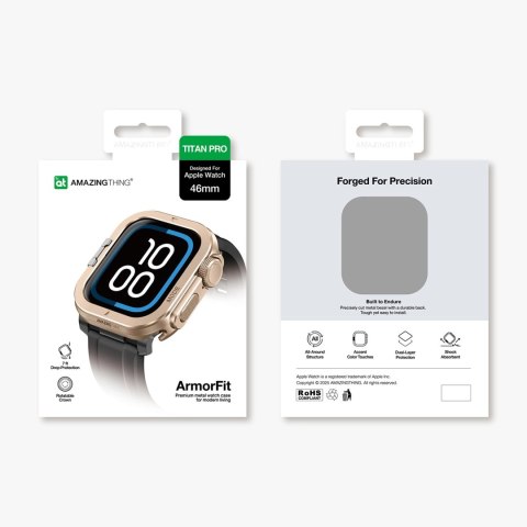 Etui metalowe AMAZINGTHING Titan Pro na Apple Watch 11 46mm aluminiowe - złote