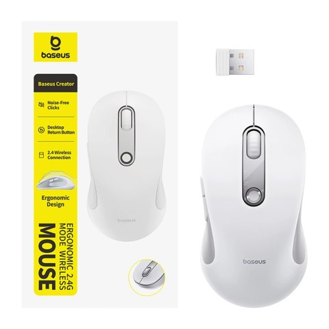 Mysz bezprzewodowa Baseus F02 ergonomiczna USB 2.4GHz - biała