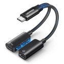 Adapter audio Ugreen 2w1 USB-C do 2xUSB-C (audio + ładowanie) - czarny