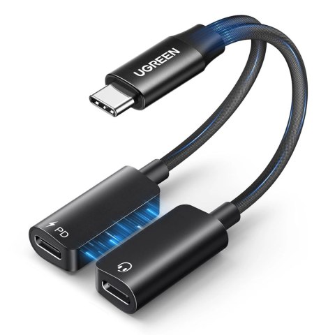 Adapter audio Ugreen 2w1 USB-C do 2xUSB-C (audio + ładowanie) - czarny