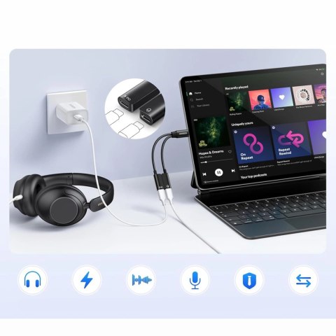 Adapter audio Ugreen 2w1 USB-C do 2xUSB-C (audio + ładowanie) - czarny