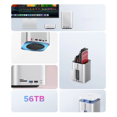 Stacja dokująca Orico MiniTower z kieszeniami na dyski twarde do 56TB - srebrna