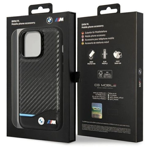 Etui BMW Leather Carbon na iPhone 13 Pro / 13 - czarne
