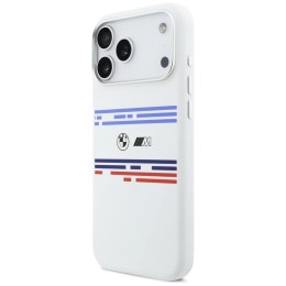 Etui BMW M Silicon Horizontal Line MagSafe na iPhone 17 Pro Max- białe