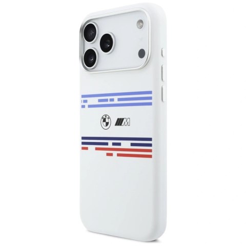 Etui BMW M Silicon Horizontal Line MagSafe na iPhone 17 Pro Max- białe