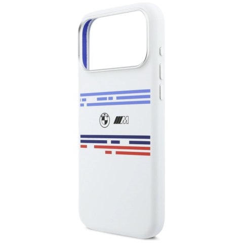 Etui BMW M Silicon Horizontal Line MagSafe na iPhone 17 Pro Max- białe