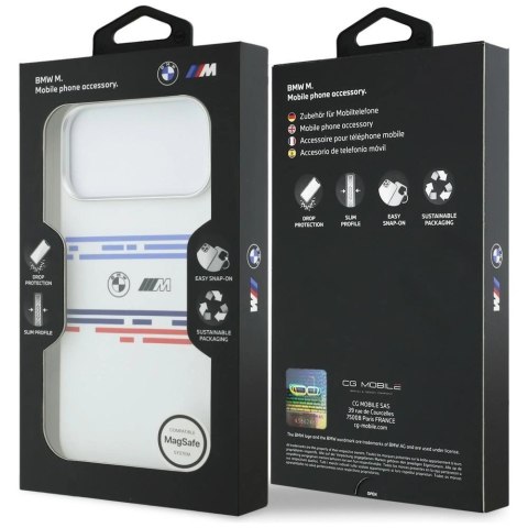 Etui BMW M Silicon Horizontal Line MagSafe na iPhone 17 Pro Max- białe
