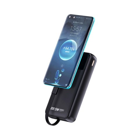 Powerbank Dudao K15Pro 20000mAh 22.5W PD USB-C / USB-A / wbudowane kable Lightning i USB-C - czarny