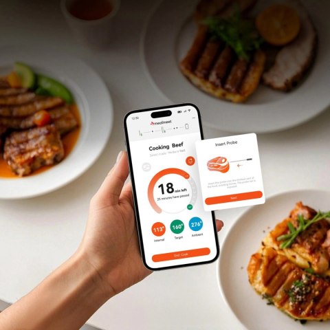 Termometr kuchenny Meatmeet S Pro z aplikacją Bluetooth do grilla piekarnika wędzarni - szary