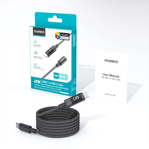 Kabel Choetech XCC-1068 PD 60 W USB-C - USB-C z wyświetlaczem 1.2 m - czarny