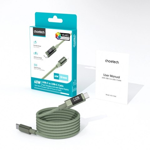Kabel Choetech XCC-1068 PD 60 W USB-C - USB-C z wyświetlaczem 1.2 m - zielony