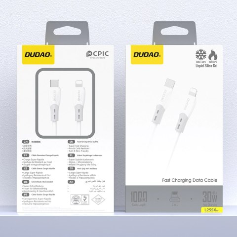 Kabel Dudao L25SX 30 W USB-C - Lightning z miękkim silikonowym oplotem 1 m - biały