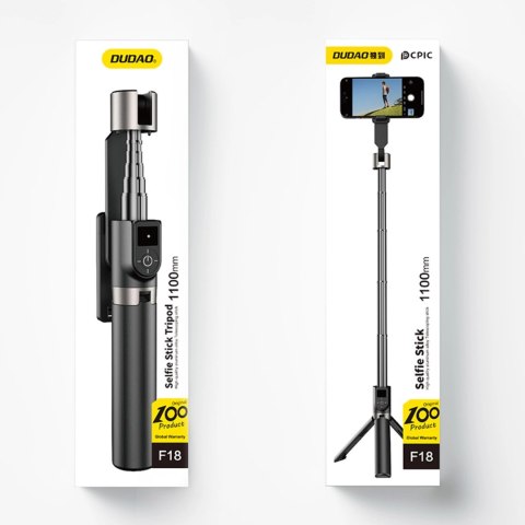 Selfie stick Dudao F18 1,1 m ze statywem i pilotem Bluetooth - czarny