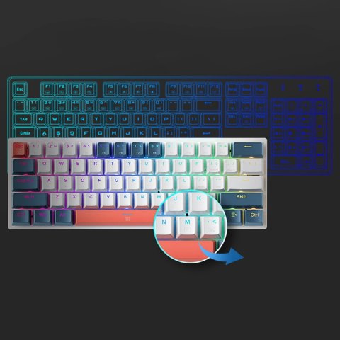 Klawiatura gamingowa Machenike K500-B61 przewodowa mechaniczna podświetlana Red Switch - biało-niebieska