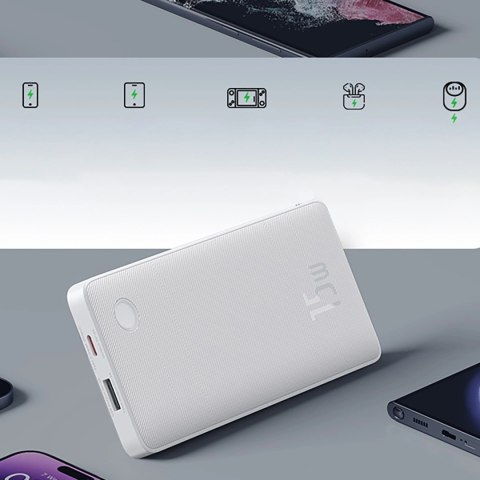 Powerbank Baseus Airpow Lite 10000mAh 15W z kablem Baseus Simple USB-A - USB-C 30cm - biały