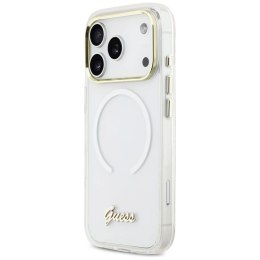 Etui Guess IML Gradient Script Metal MagSafe na iPhone 17 Pro - białe