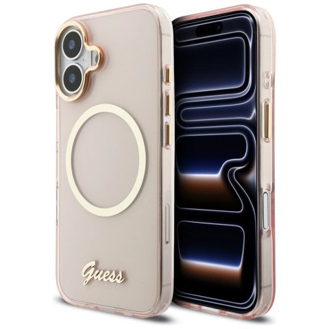 Etui Guess IML Script Metal MagSafe do iPhone 17 - różowe