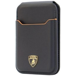 Portfel magentyczny Lamborghini D1 Genuine Leather MagSafe na telefon - czarno-pomarańczowy