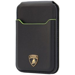 Portfel magentyczny Lamborghini D1 Genuine Leather MagSafe na telefon - czarno-zielony