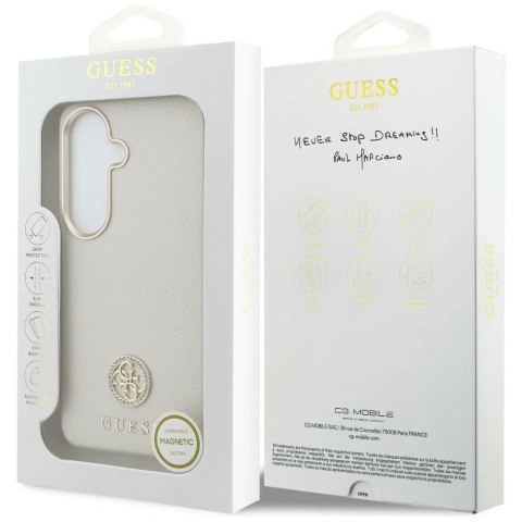 Etui Guess Rhinestone Round Logo MagSafe na Samsung Galaxy S26+ - beżowe