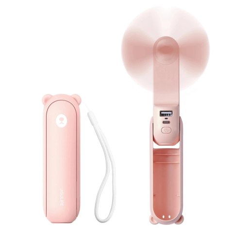 Mini wentylator Jisulife Handheld Fan Life8 Plus przenośny wiatraczek USB z funkcją powerbanka 4500mAh i latarką - różowy