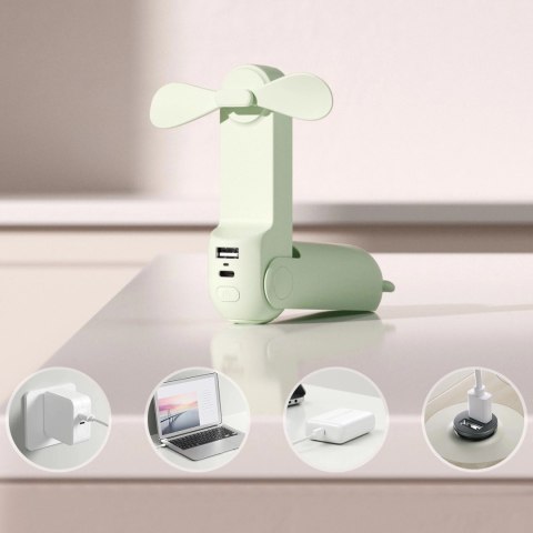 Mini wentylator Jisulife Handheld Fan Life8 Plus przenośny wiatraczek USB z funkcją powerbanka 4500mAh i latarką - zielony