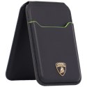 Portfel magentyczny Lamborghini D1 Genuine Leather MagSafe na telefon - czarno-zielony