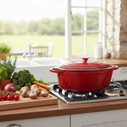 EMALIOWANA BRYTFANNA ŻELIWNA GĘSIARKA 6L HAGE CZERWONA