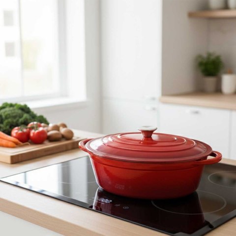 EMALIOWANA BRYTFANNA ŻELIWNA GĘSIARKA 6L HAGE CZERWONA