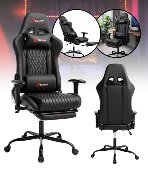 Ergonomiczny Obrotowy Fotel Gamingowy Czarny Z Podnóżkiem Fotel Biurowy