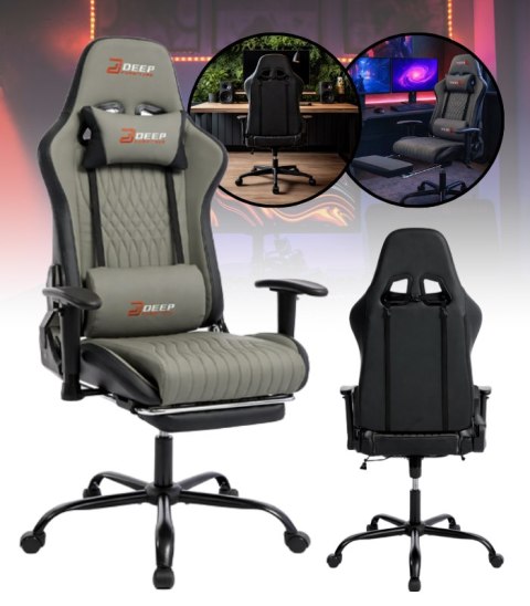 Ergonomiczny Obrotowy Fotel Gamingowy Szary Z Podnóżkiem Fotel Biurowy