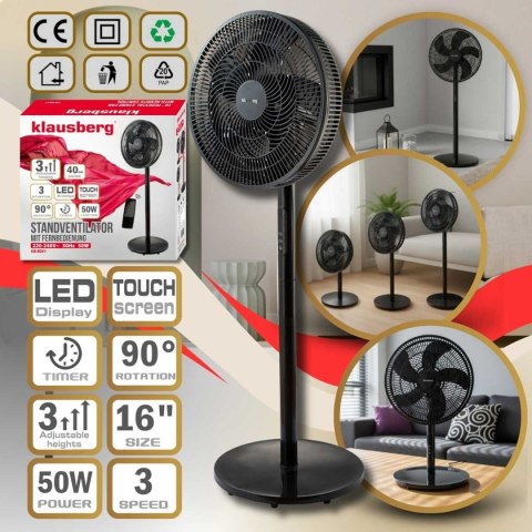 WENTYLATOR WIATRAK PODŁOGOWY BIURKOWY REGULOWANY KLAUSBERG KB-9041