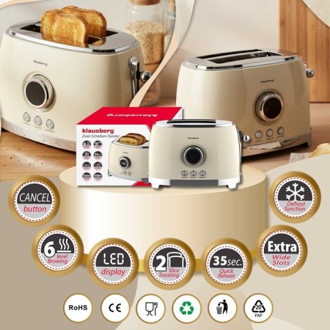 TOSTER OPIEKACZ NA 2 KROMKI WYŚWIETLACZ LED KLAUSBERG KB-9026 RETRO