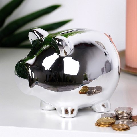 Skarbonka ŚWINKA ceramiczna srebrna lustrzana 11.5 x 9cm VILDE 568079-S