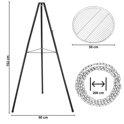 TRÓJNÓG STALOWY 15Ocm Z RUSZTEM 50cm GRILL DO PALENISK OGRODOWYCH