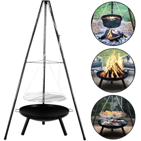 TRÓJNÓG STALOWY 15Ocm Z RUSZTEM 50cm GRILL DO PALENISK OGRODOWYCH