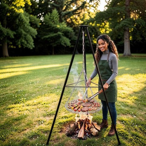 TRÓJNÓG STALOWY 15Ocm Z RUSZTEM 50cm GRILL DO PALENISK OGRODOWYCH