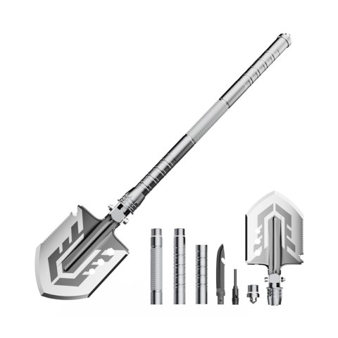 Saperka wielofunkcyjna na survival bushcraft nóż zbijak krzesiwo gwizdek harpun - szara