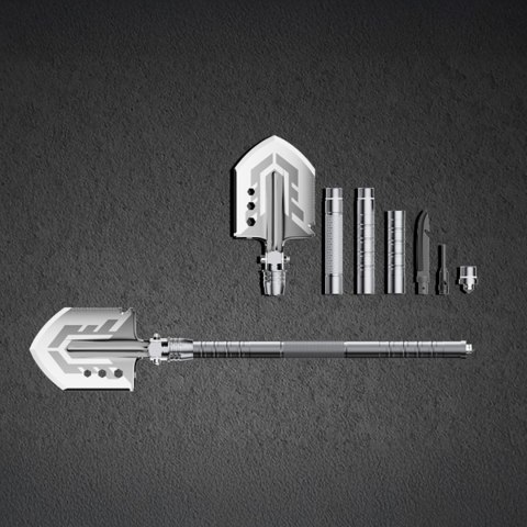 Saperka wielofunkcyjna na survival bushcraft nóż zbijak krzesiwo gwizdek harpun - szara