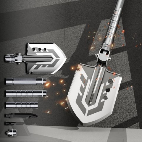 Saperka wielofunkcyjna na survival bushcraft nóż zbijak krzesiwo gwizdek harpun - szara