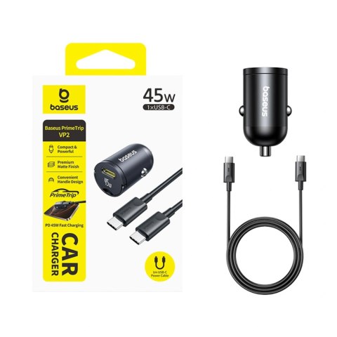 Ładowarka samochodowa Baseus PrimeTrip VP2 45W USB-C z kablem 60W USB-C do USB-C 1m - czarna