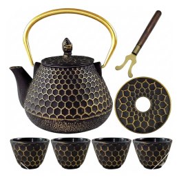 ZAPARZACZ ŻELIWNY DZBANEK ZŁOTY 900ml Z FILTREM i FILIŻANKAMI HAGE