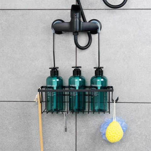 Półka pod prysznic do łazienki łazienkowa zawieszana metalowa czarna 33.5x12.5x38cm VILDE 568038