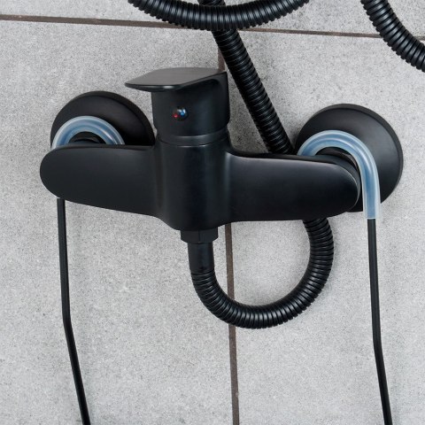 Półka pod prysznic do łazienki łazienkowa zawieszana metalowa czarna 33.5x12.5x38cm VILDE 568038