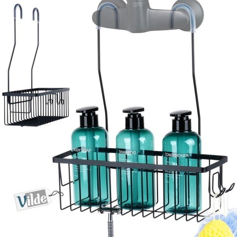 Półka pod prysznic do łazienki łazienkowa zawieszana metalowa czarna 33.5x12.5x38cm VILDE 568038