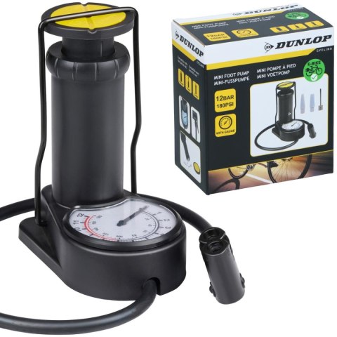 POMPKA ROWEROWA NOŻNA MINI Z MANOMETREM 180 PSI 2 ADAPTERY IGŁA DUNLOP